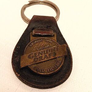LABATT Genuine Draft Naturally Aged Leather Key Chain Metal Medallion Style